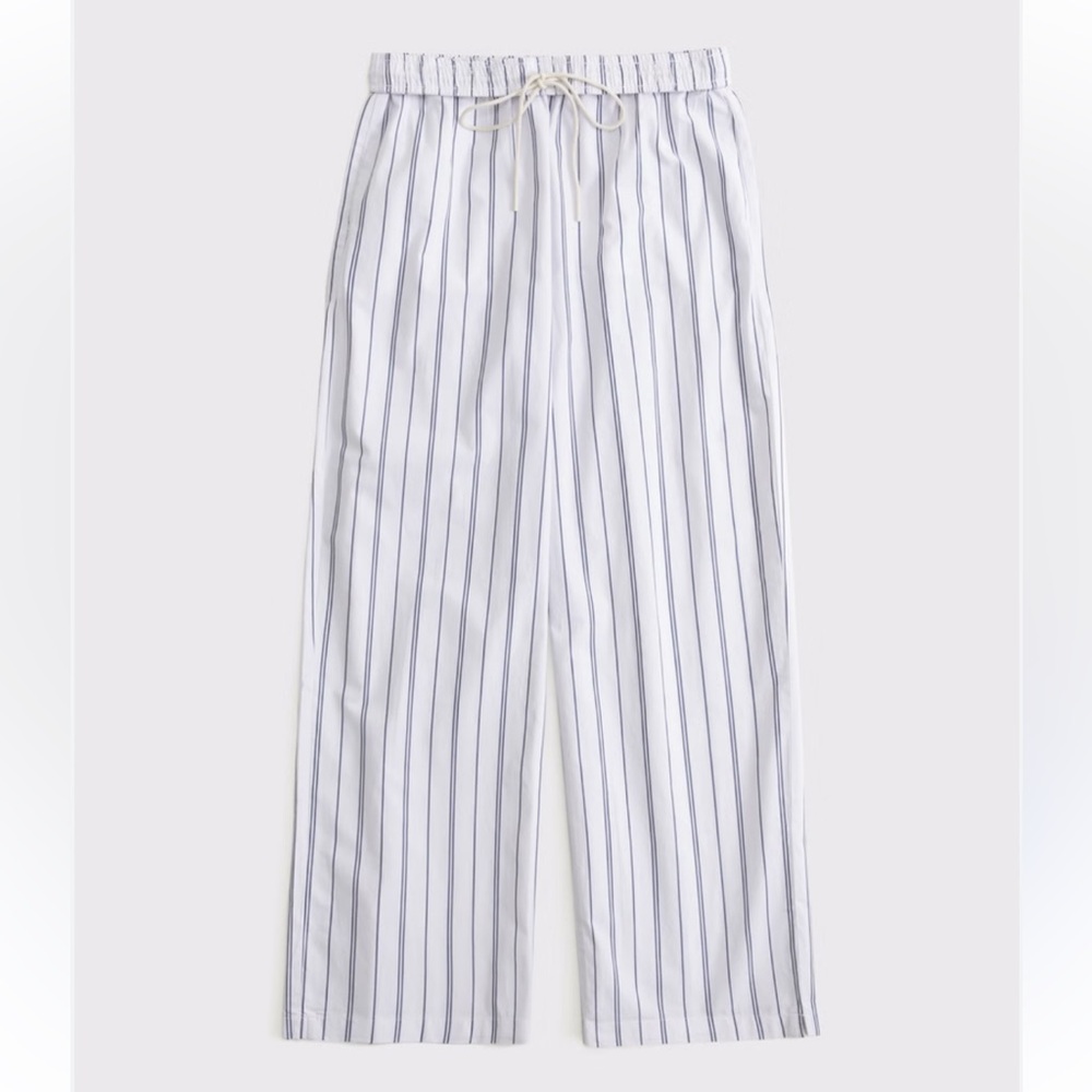 Abercrombie & Fitch White Wide-Leg Pinstripe Drawstring Pants